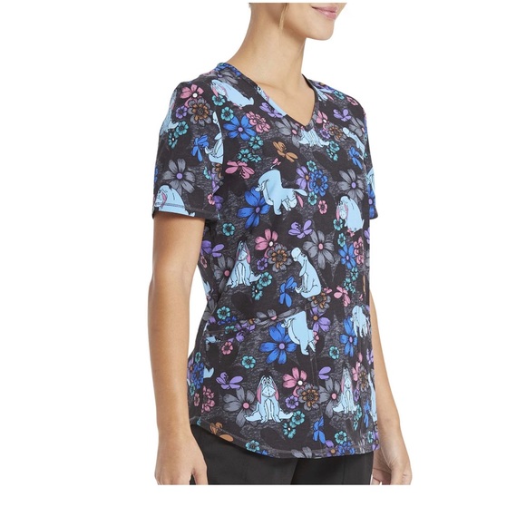 🆕Disney Eeyore “Winnie the Pooh” Pewter FloralFields ScrubStar Medical Scrub - Picture 3 of 6